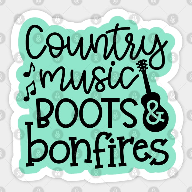 Country Music Boots and Bonfires Guitar Cute Sticker by GlimmerDesigns